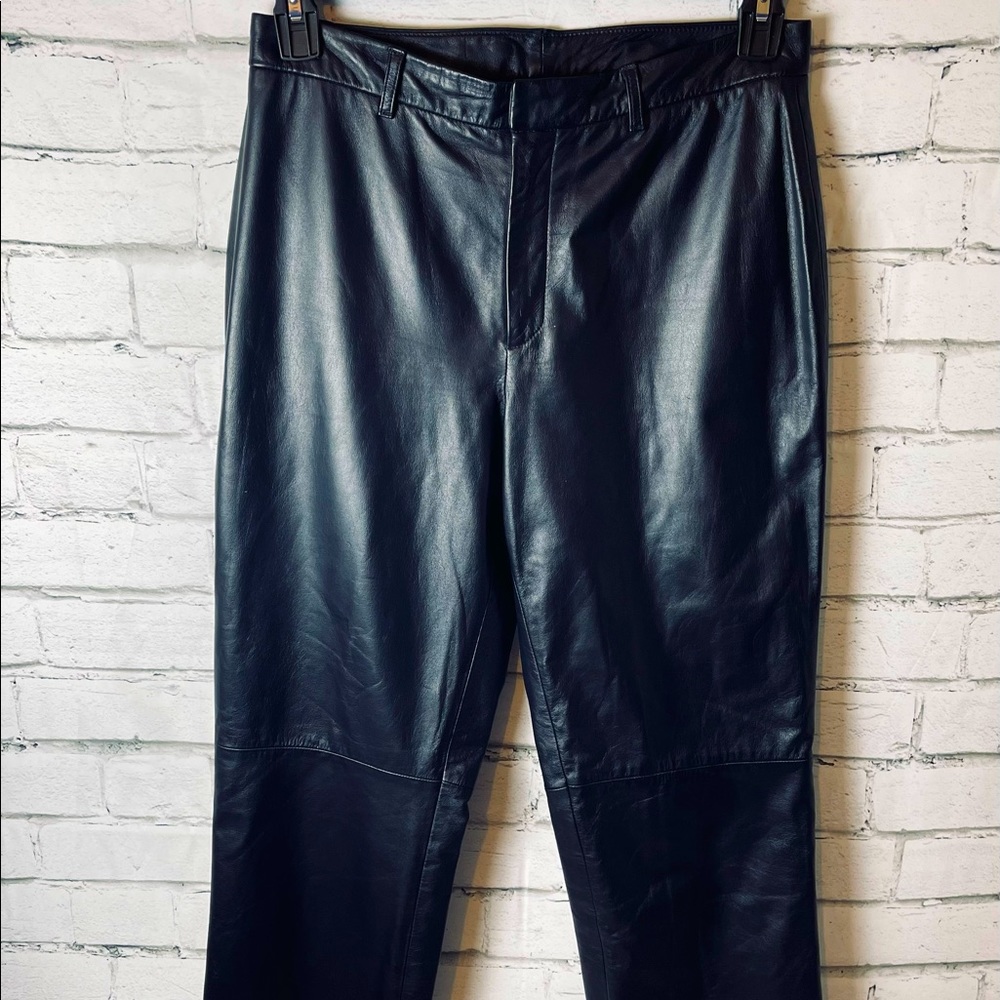 Nine West black leather straight leg pants womens 8